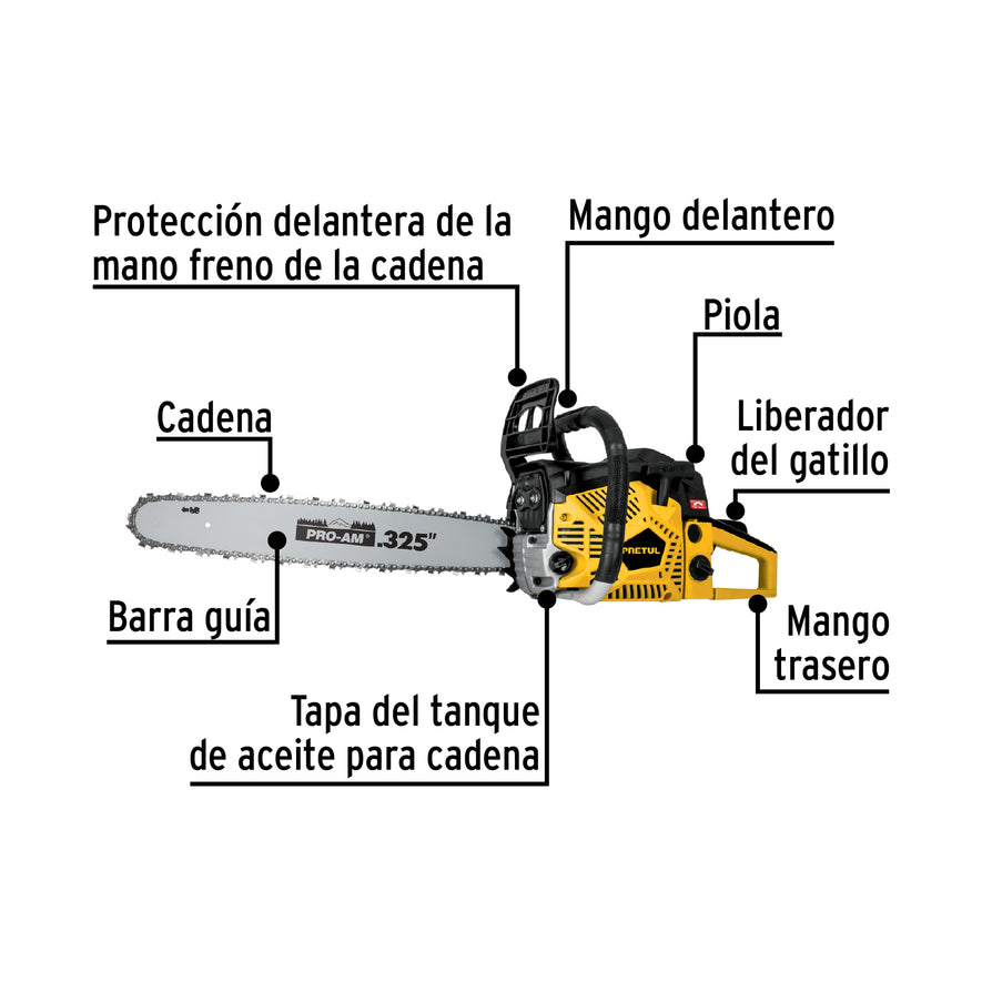 Motosierra 60 cc a gasolina con barra de 20', Pretul, 27045