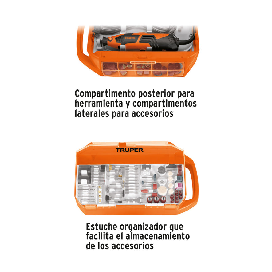 Herramienta rotativa 150W con 201 accesorios, TRUPER PRO, 101669