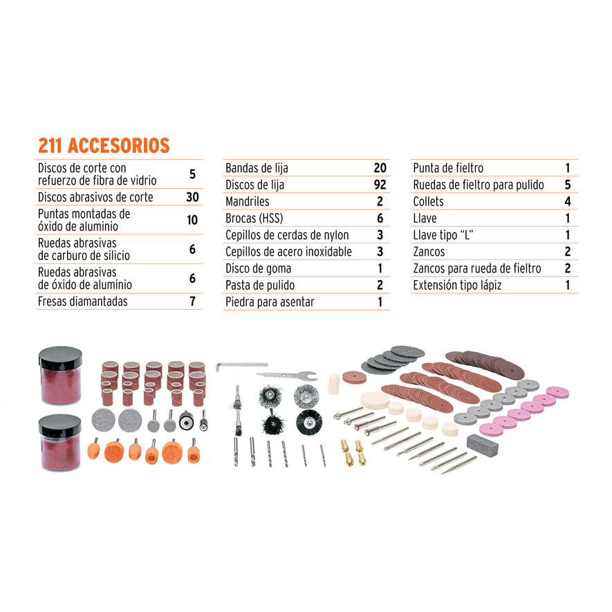 Herramienta rotativa profesional 135 W con 211 accesorios, 103581