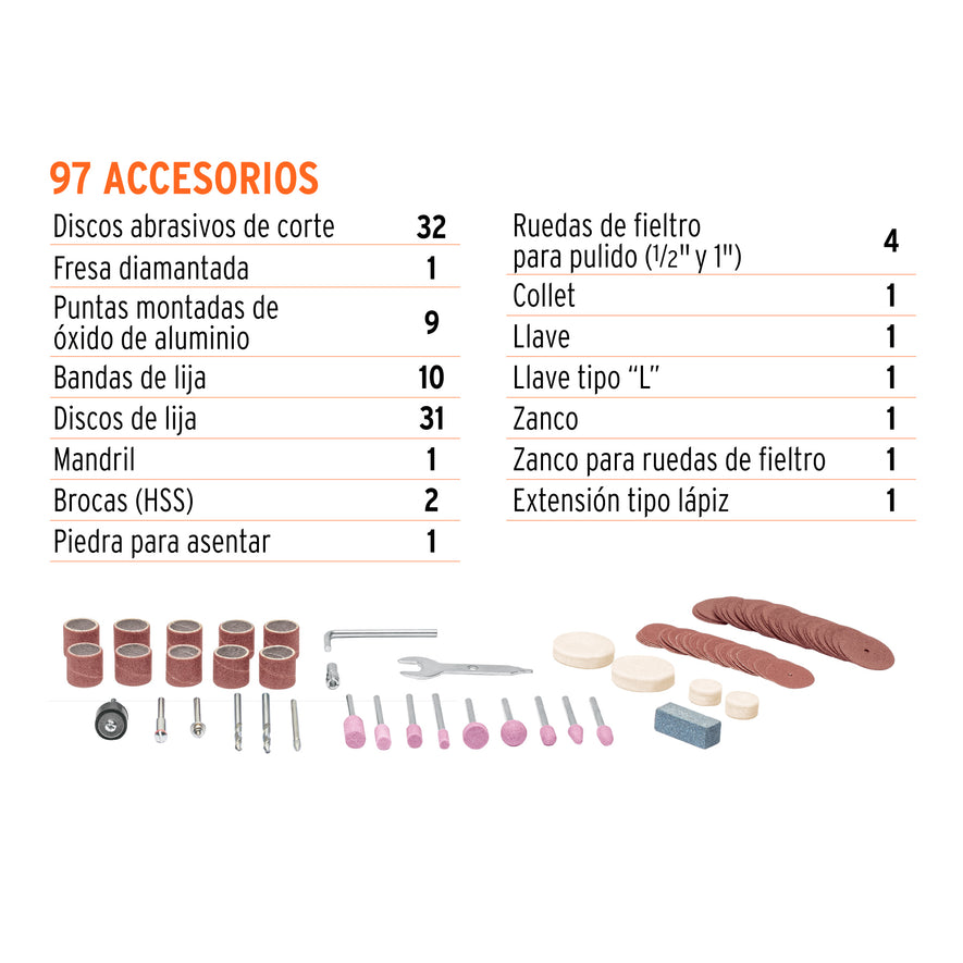 Herramienta rotativa profesional 135 W con 97 accesorios, 103580