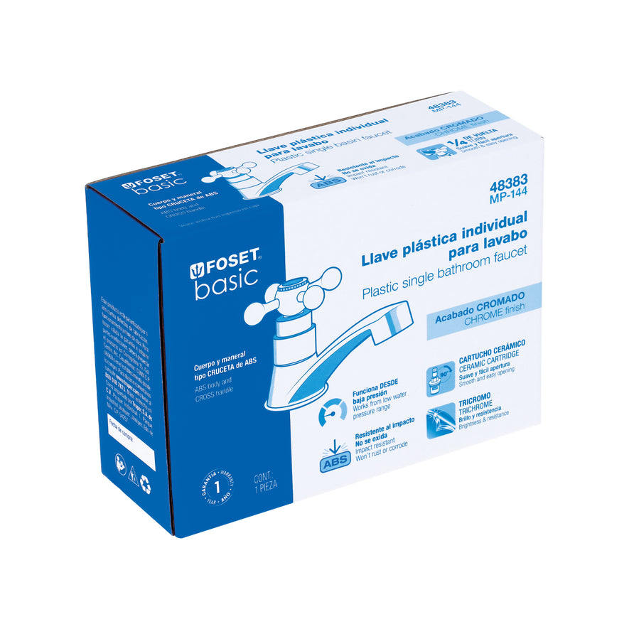 Llave individual para lavabo, ABS, maneral cruceta, Basic Caja con 2, 48383