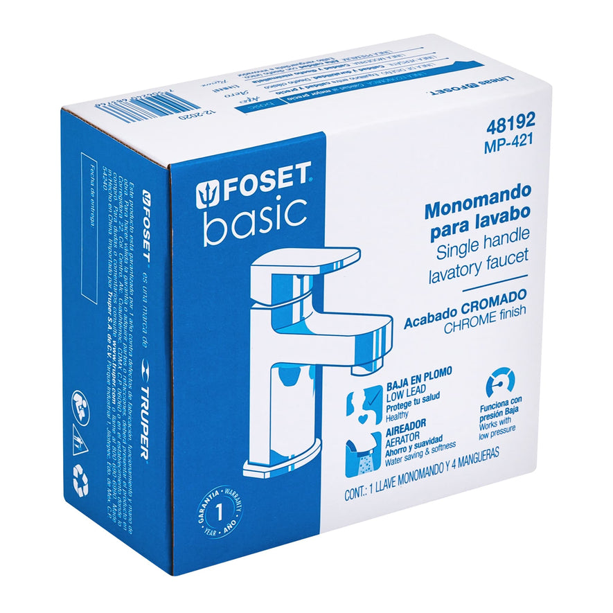 Monomando plástico para lavabo, maneral plano, Foset Basic Caja con 2, 48192
