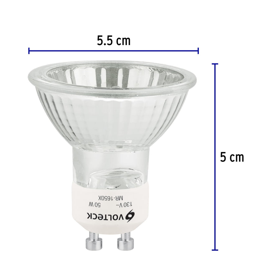 Lámpara de halógeno 50 W tipo MR 16 base GU10, Volteck Caja con 6, 48380