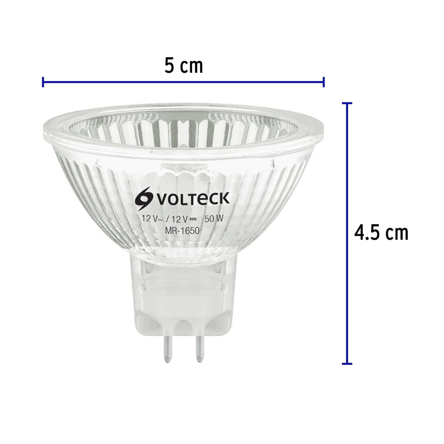 Lámpara de halógeno 50 W tipo MR 16 base GU5.3, Volteck Caja con 6, 47253