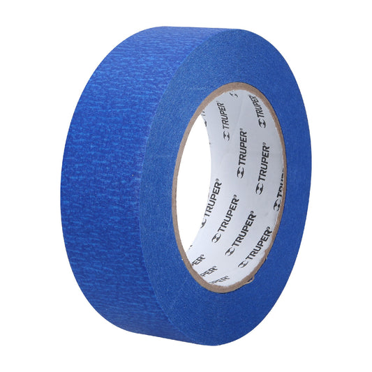 Cinta masking tape azul de 1-1/2' x 50 m para pintor, Truper Caja con 3, 12623