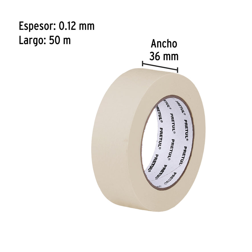 Cinta masking tape de 1-1/2' x 50 m, Pretul Caja con 6, 20671
