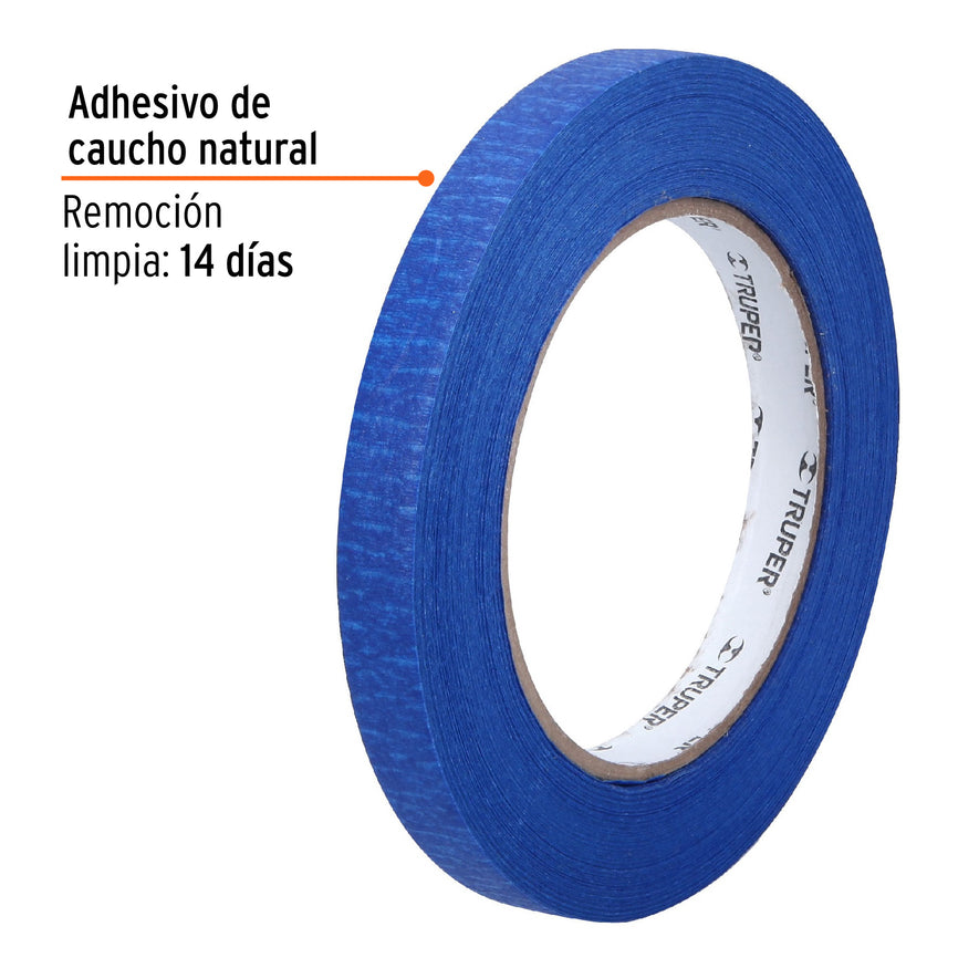 Cinta masking tape azul de 1/2' x 50 m para pintor, Truper Caja con 6, 12620