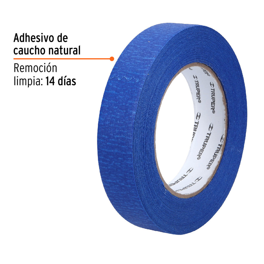 Cinta masking tape azul de 1' x 50 m para pintor, Truper Caja con 6, 12622