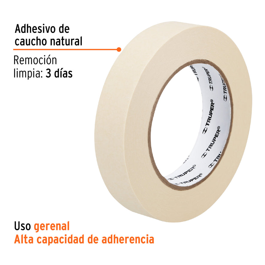 Cinta masking tape de 1' x 50 m, Truper Caja con 12, 12591