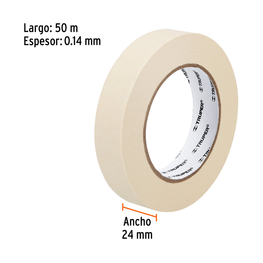 Cinta masking tape de 1' x 50 m, Truper Caja con 12, 12591