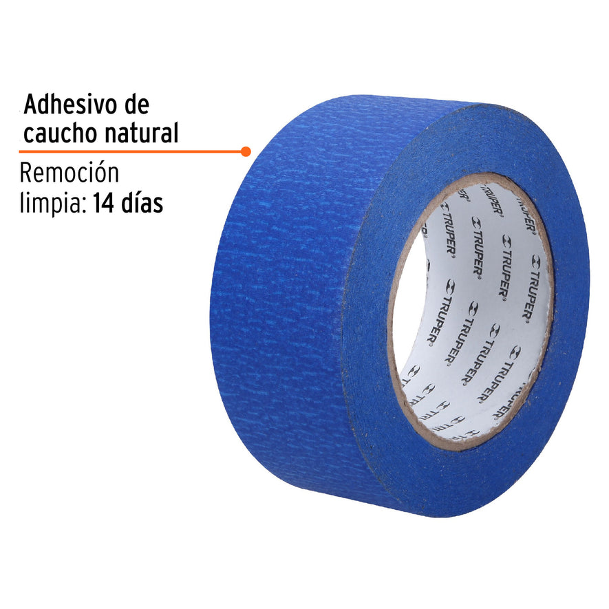 Cinta masking tape azul de 2' x 50 m para pintor, Truper Caja con 3, 12624