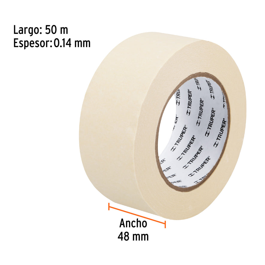 Cinta masking tape de 2' x 50 m, Truper Caja con 6, 12593