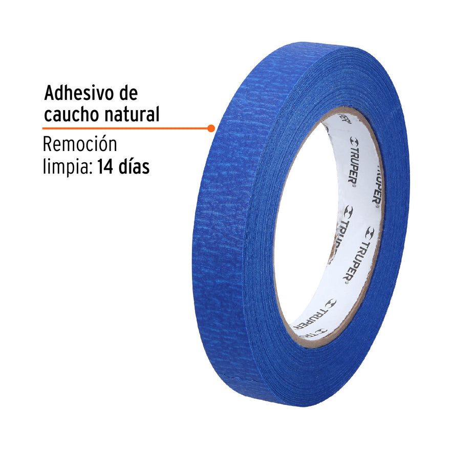 Cinta masking tape azul de 3/4' x 50 m para pintor, Truper Caja con 6, 12621