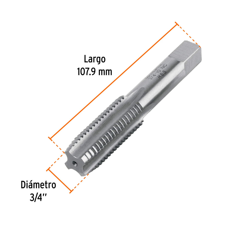 Machuelo semicónico 3/4'x10 UNC, estuche individual, Truper, 11425