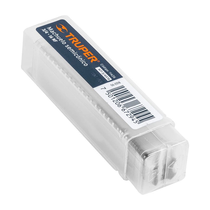 Machuelo semicónico 3/4'x16 UNF, estuche individual, Truper, 11426