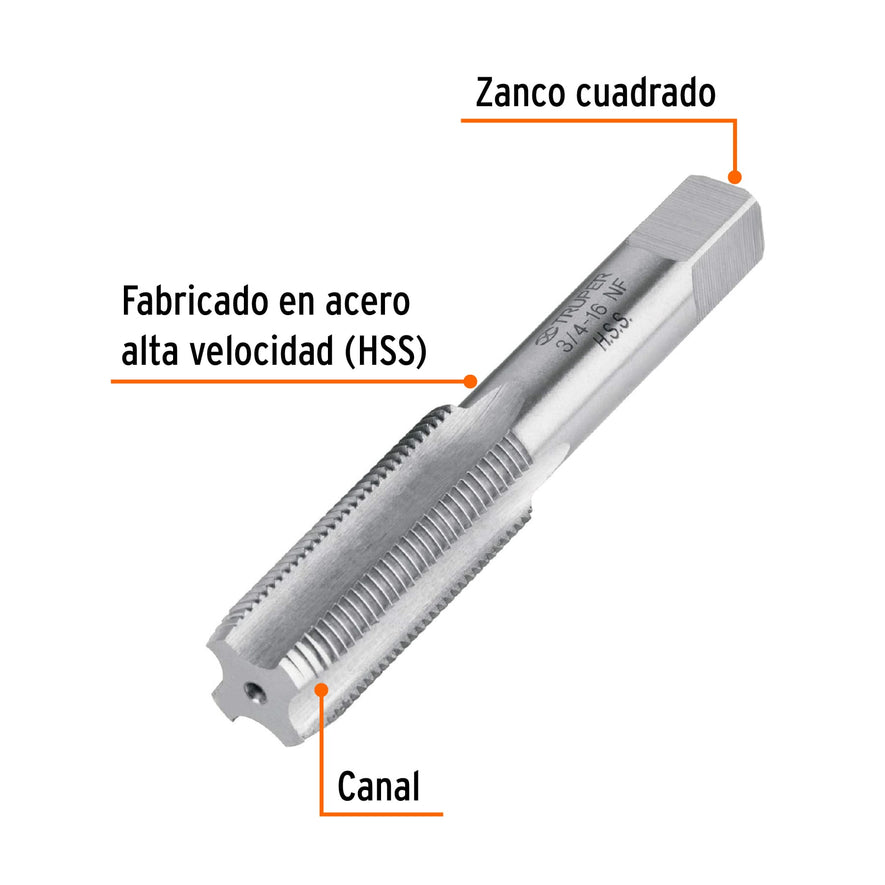 Machuelo semicónico 3/4'x16 UNF, estuche individual, Truper, 11426