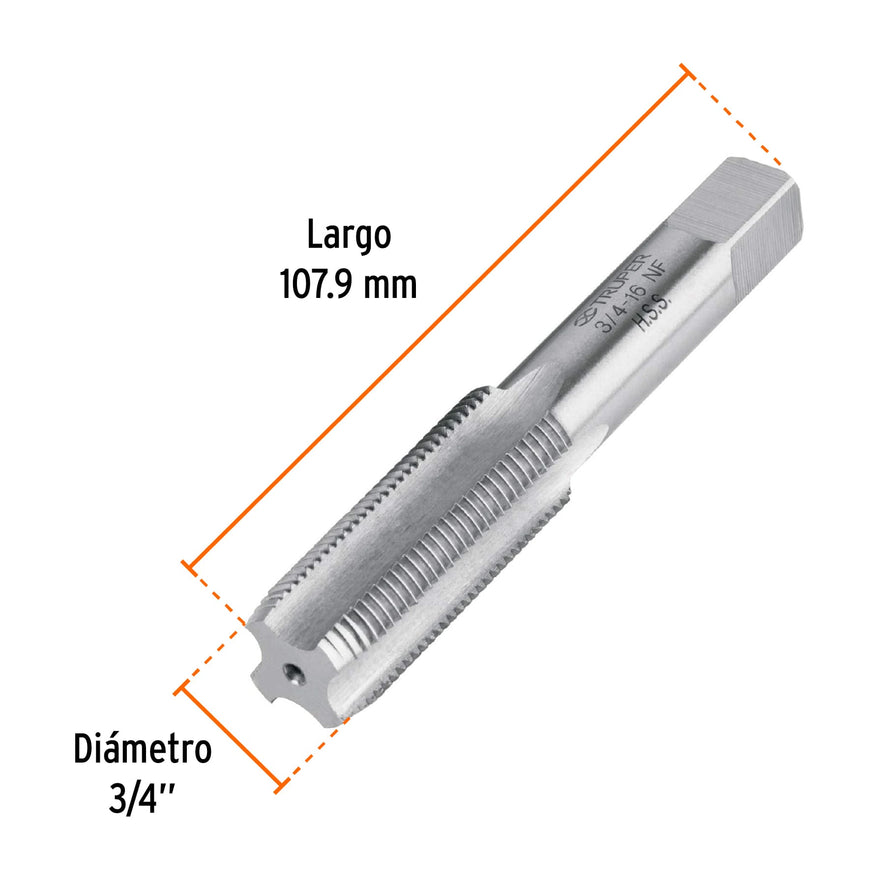 Machuelo semicónico 3/4'x16 UNF, estuche individual, Truper, 11426