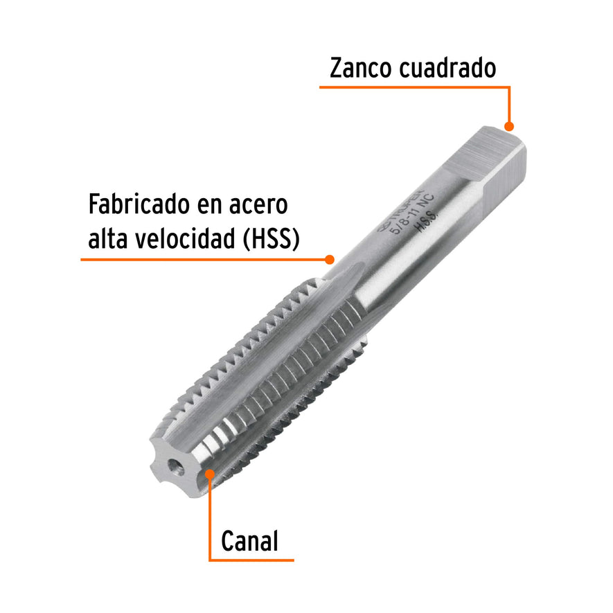 Machuelo semicónico 5/8'x11 UNC, estuche individual, Truper, 11423