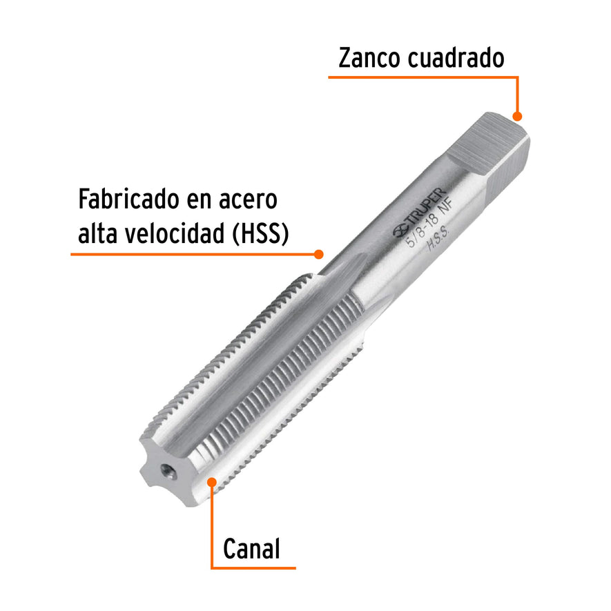 Machuelo semicónico 5/8'x18 UNF, estuche individual, Truper, 11424
