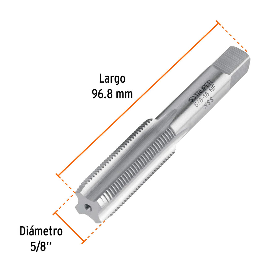Machuelo semicónico 5/8'x18 UNF, estuche individual, Truper, 11424