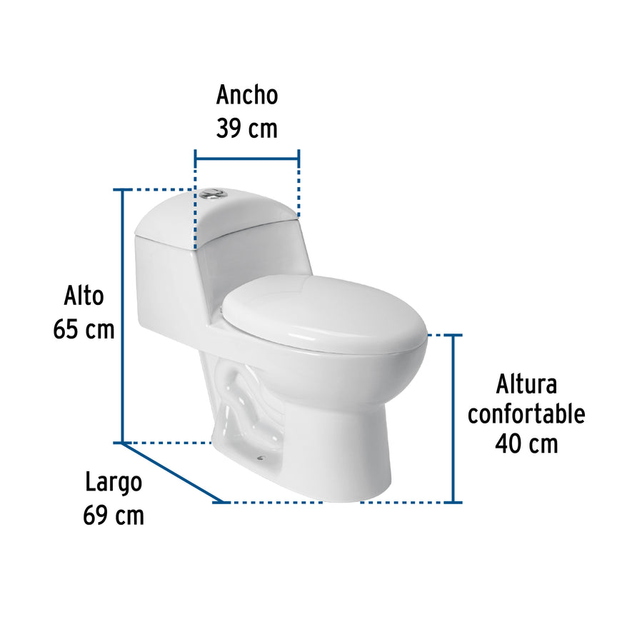 Sanitario one piece alargado de porcelana, blanco, FOSET, 49135