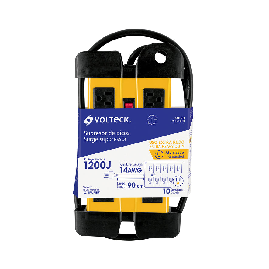 Multicontacto 14 AWG industrial supresor picos 10 entradas Caja con 3, 48190