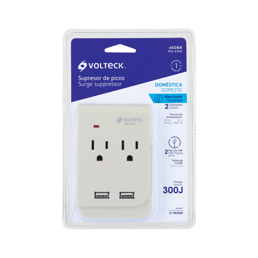 Multicontacto, 2 entradas,con 2 entradas USB, aterrizado Caja con 4, 46088