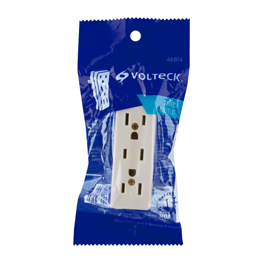 Multicontacto triple, 2 polos + tierra, Volteck Caja con 12, 46814