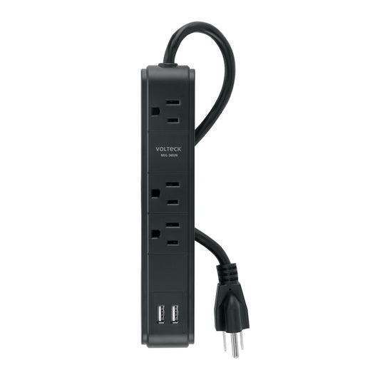 Multicontacto 3 entradas 2 ptos USB sup de picos 300 J negro Caja con 4, 49534