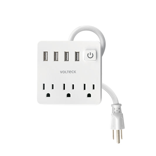Multicontacto 16 AWG doméstico 3 entradas 4 ptos USB, blanco Caja con 2, 49322