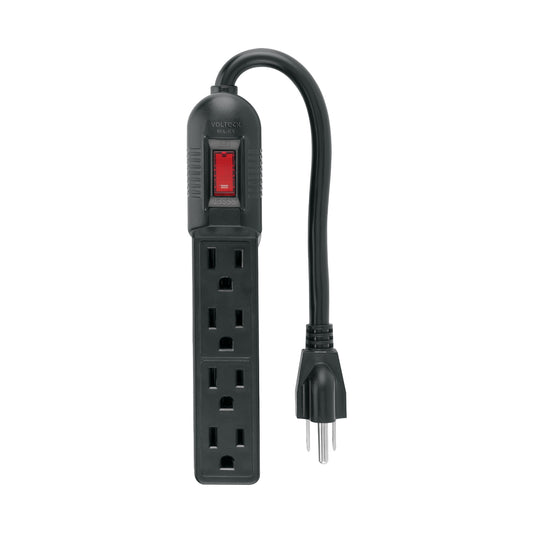 Multicontacto económico 4 entradas, negro, VOLTECK Caja con 6, 49543