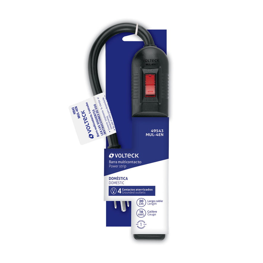 Multicontacto económico 4 entradas, negro, VOLTECK Caja con 6, 49543