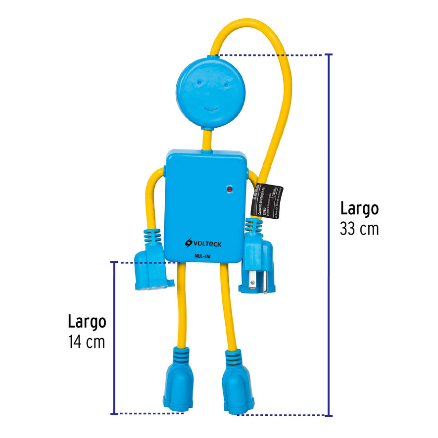 Multicontacto 16 AWG figura de niño con 4 entradas, Volteck Caja con 3, 48182