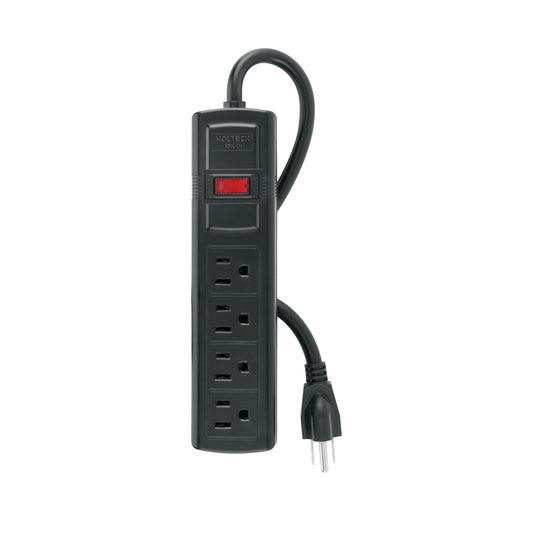 Multicontacto doméstico con 4 entradas, negro, VOLTECK Caja con 6, 48539