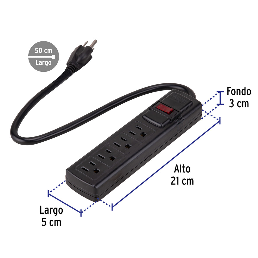 Multicontacto doméstico con 4 entradas, negro, VOLTECK Caja con 6, 48539