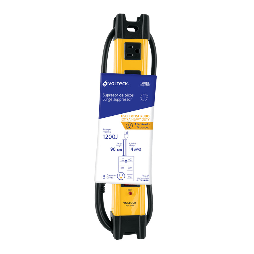 Multicontacto 14 AWG industrial supresor de picos 6 entradas Caja con 3, 48186