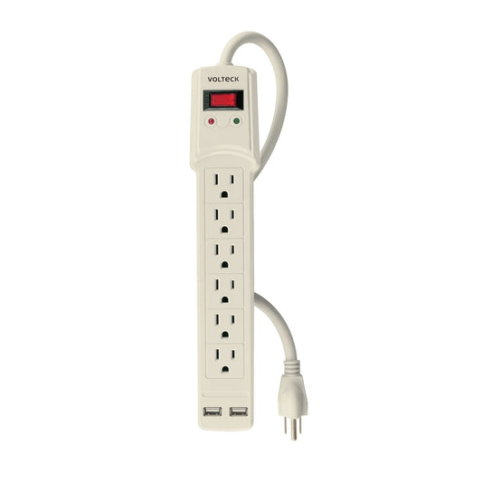 Multicontacto 16 AWG 6 entradas 2 ptos. USB sup. 150J marfil Caja con 4, 46329