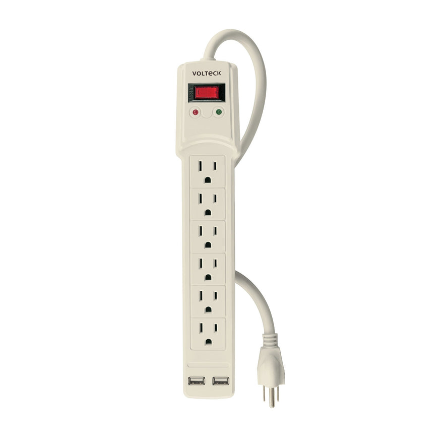 Multicontacto 16 AWG 6 entradas 2 ptos. USB sup. 150J marfil Caja con 4, 46329