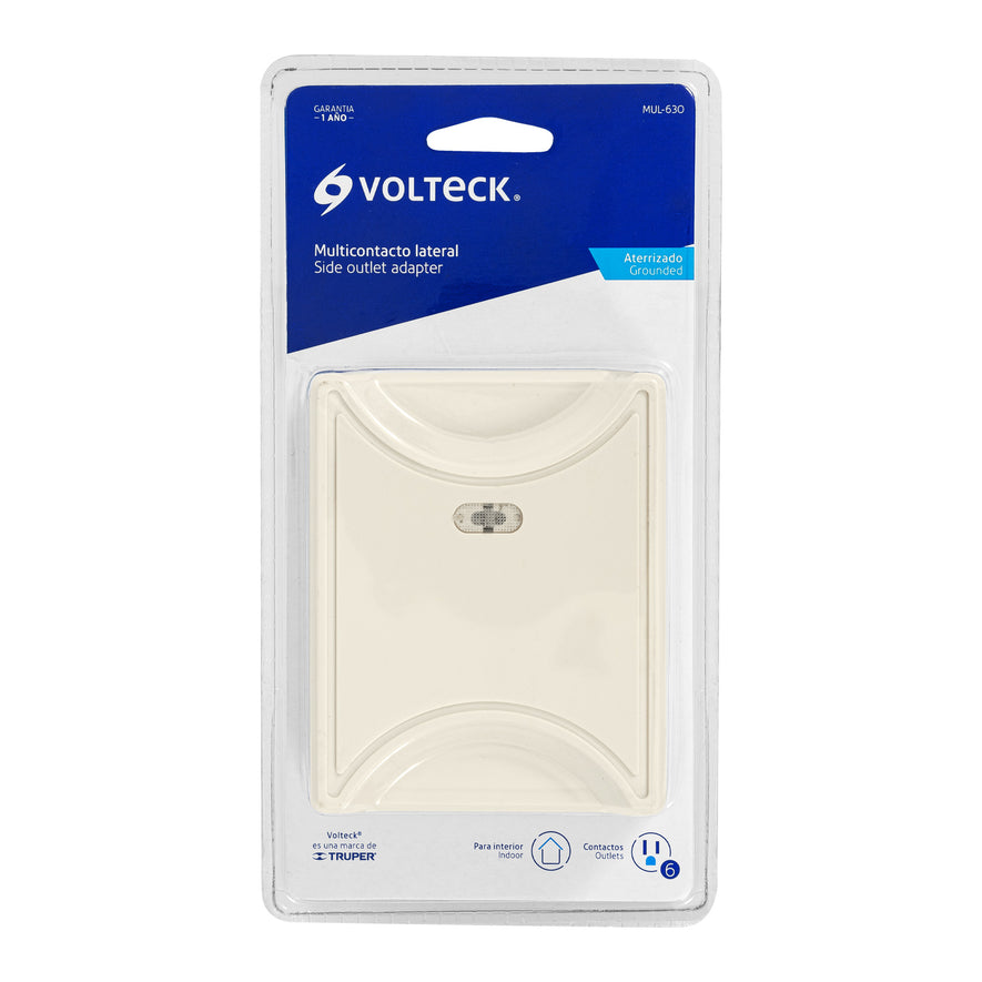 Multicontacto 6 entradas, aterrizado, lateral, Volteck Caja con 6, 46807