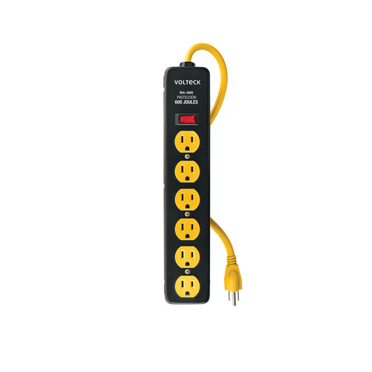 Multicontacto 14 AWG, 6 entradas sup. de picos 600 J, negro Caja con 4, 46719