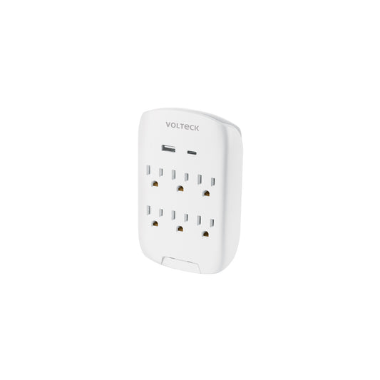 Multicontacto de pared, 800 Joules, 6 contactos y 2 USB A+C Caja con 4, 45747