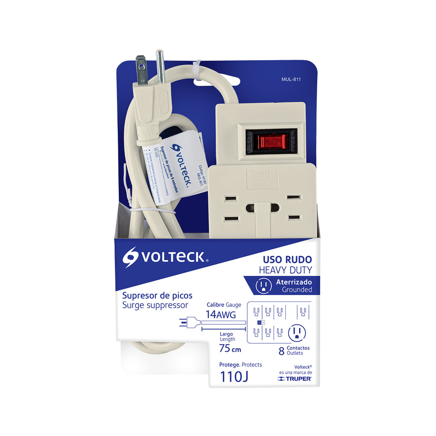 Multicontacto 14 AWG 8 entradas supresor de picos 110 joules Caja con 6, 47187