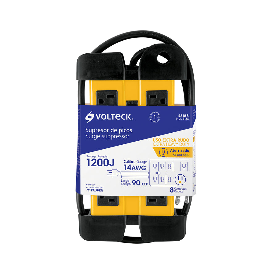 Multicontacto 14 AWG industrial supresor de picos 8 entradas Caja con 3, 48188