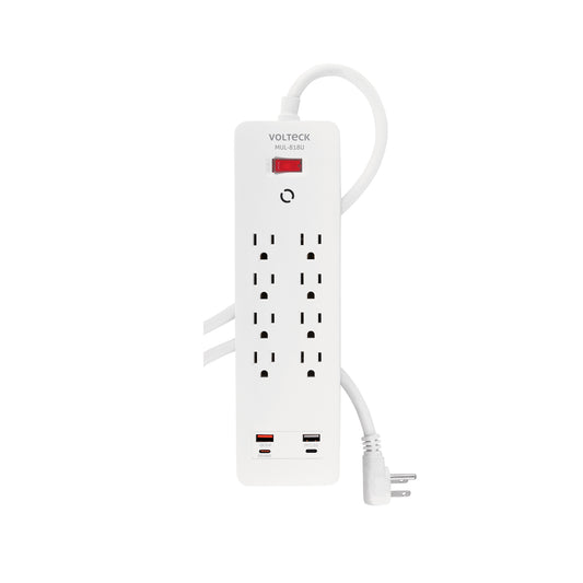 Multicontacto 8 entradas, 2 USB A + 2 USB C, blanco, VOLTECK, 45586
