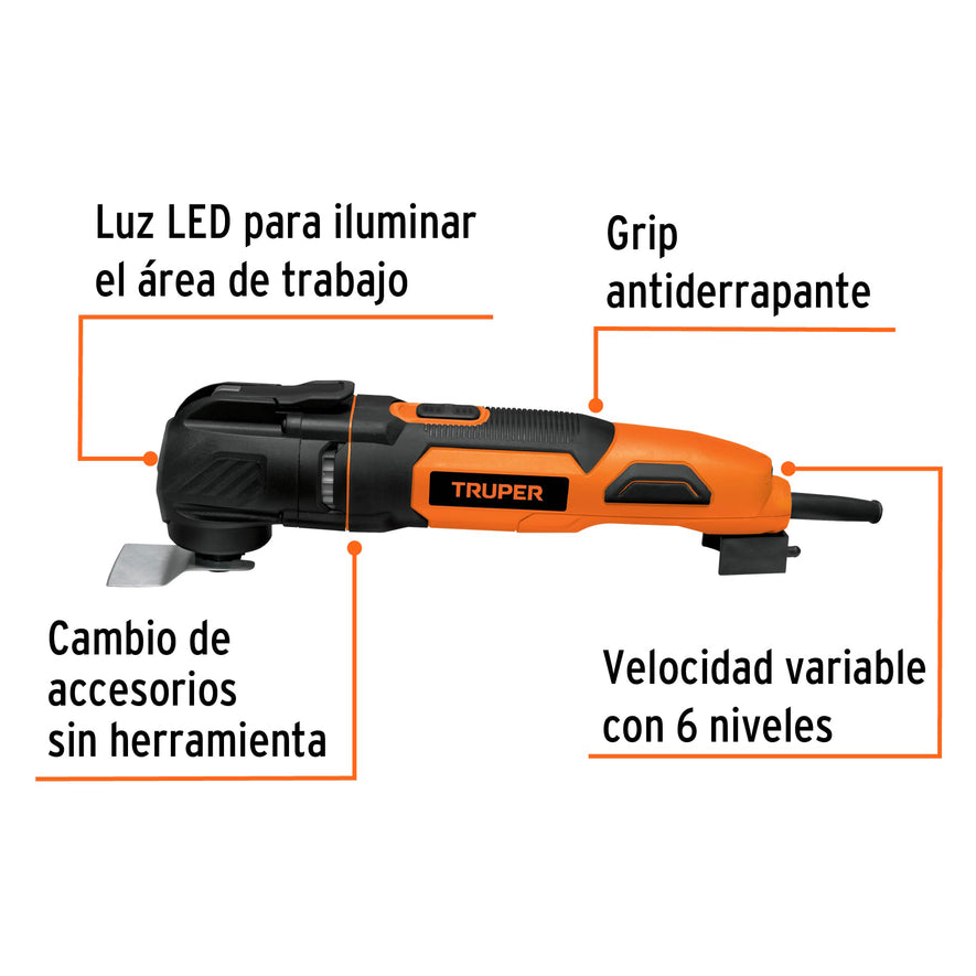 Multiherramienta 350W con 9 accesorios, TRUPER PRO, 102429