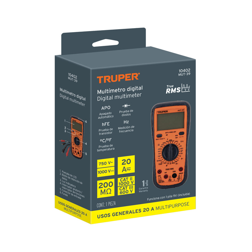 Multímetro digital profesional con RMS verdadero, Truper, 10402