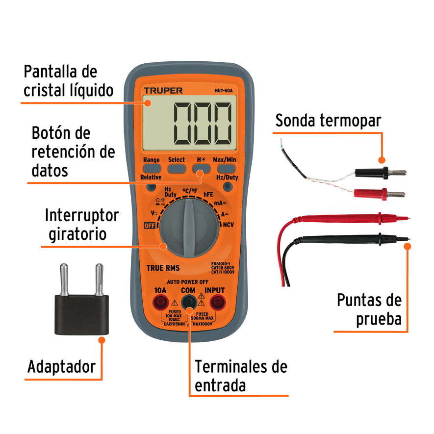 Multímetro profesional con RMS verdadero y auto rango Deluxe, 100362