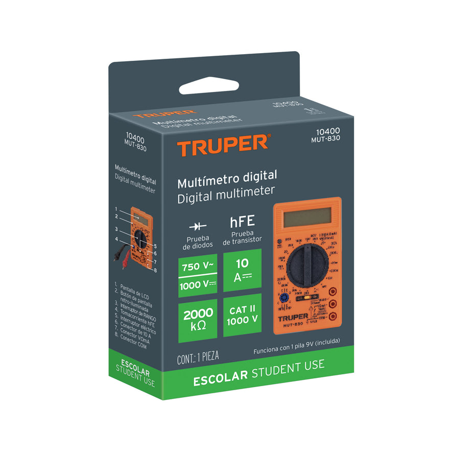 Multímetro digital escolar, Truper Caja con 4, 10400