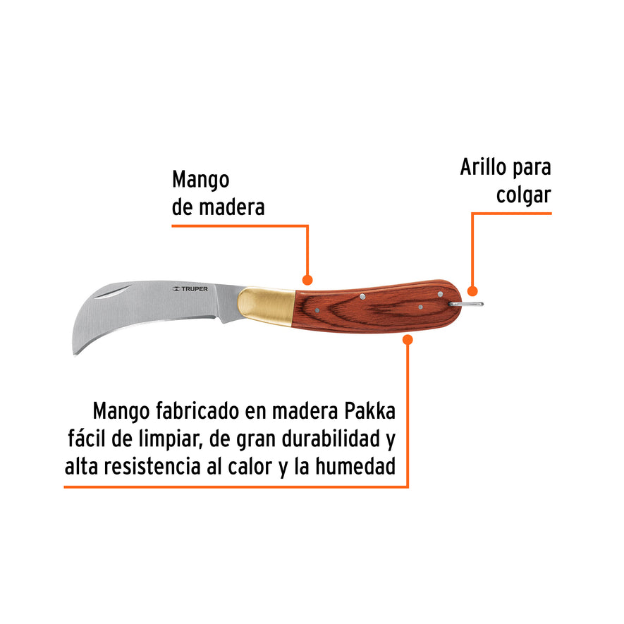 Cuchillo abatible 8' para electricista mango madera, Truper Caja con 6, 18539
