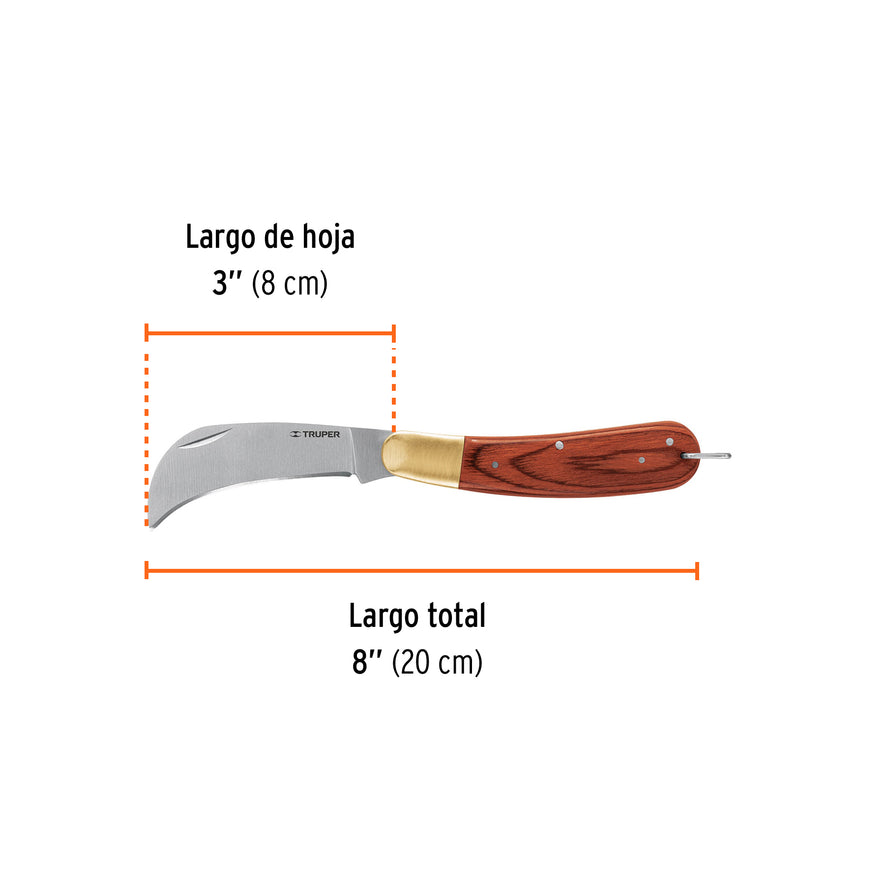 Cuchillo abatible 8' para electricista mango madera, Truper Caja con 6, 18539